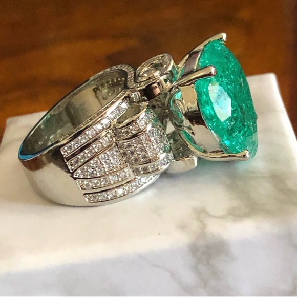Ladies elegant large paraiba tourmaline emerald heart stone 925 ring 10 NIB - Picture 10 of 15
